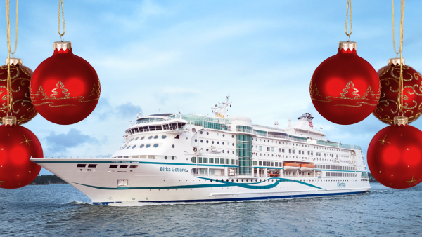 Birka med julkulor i bakgrunden